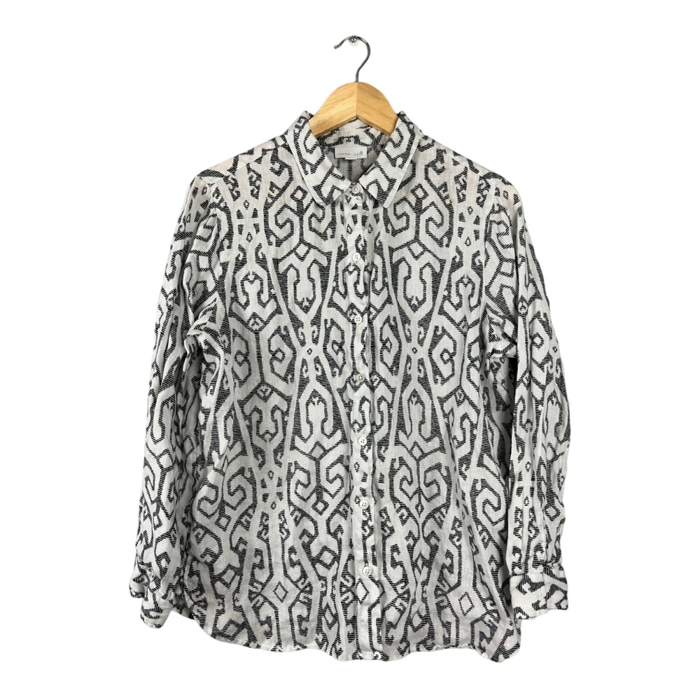 J Jill Love Linen Geometric Button Down | Size Medium Petite
